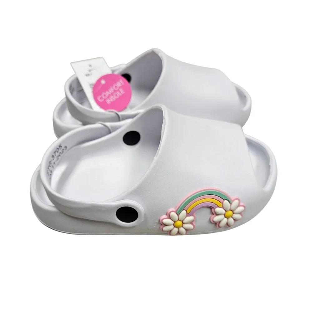 Rainbow Daisy Slip On Toddler 10 White Slingback Foam Sandals Summer Shoes‎ Play